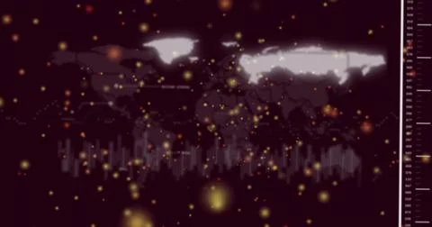 Displaying stylized world map on maroon dashboard, showing glowing bokeh, soft Stock Illustration