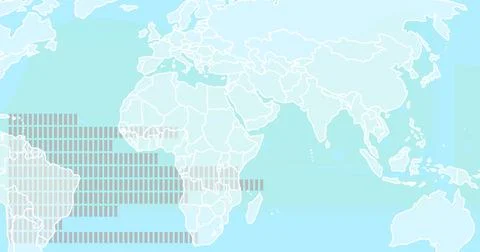 Displaying stylized world map outlines at digital map interface, with grey data Foto stock