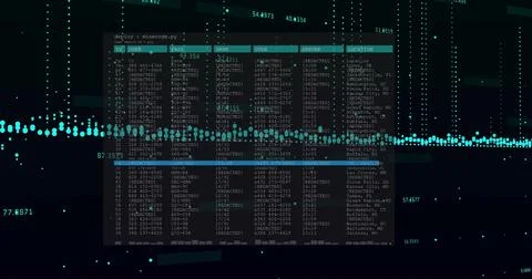 Displaying table showing redacted column headers with numeric streams, waveform Stock Illustration