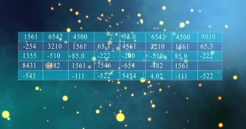 Displaying teal-blue grid panel floating over gradient backdrop with gold bokeh, イラスト素材