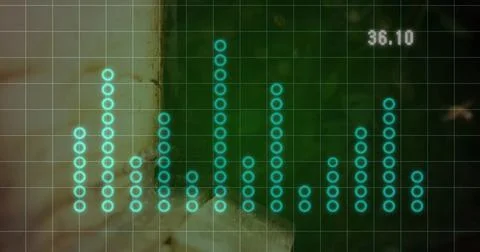Displaying teal circle equalizer bars glowing on digital grid overlay with Stock Illustration