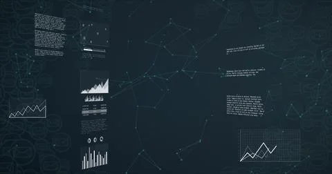Displaying teal-colored network forming constellation on digital screen with 写真素材