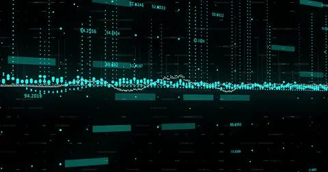 Displaying teal dot and bar series on digital dashboard, with numeric labels and Stock Illustration