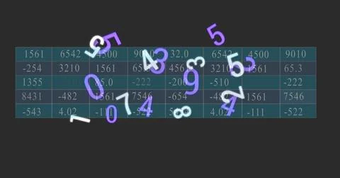Displaying teal-header data grid on panel, with alternating rows and floating Foto stock