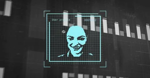 Displaying teal pixel portrait centered in dashboard grid, showing HUD bracke Stock Illustration