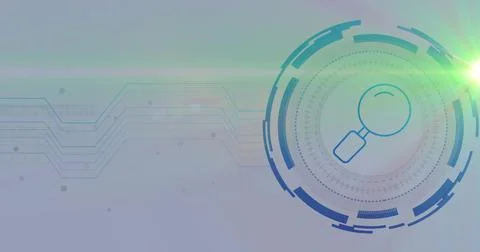 Displaying tech circular HUD on right of digital interface, with 스톡 일러스트