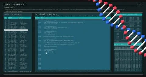 Displaying terminal code pane with blinking cursor on screen, showing left IDs, Stockillustratie