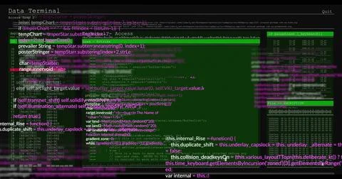 Displaying terminal GUI on screen, showing code panes, passphrase panel and Stock Illustration