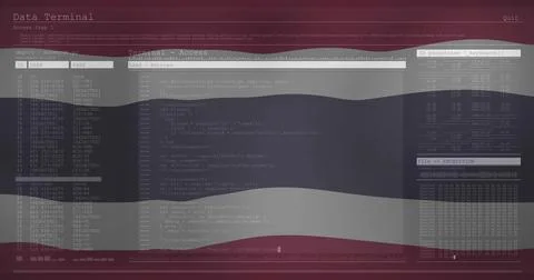Displaying terminal interface on screen, with credentials, code editor, Stock Illustration