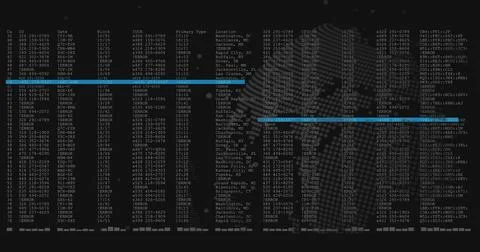 Displaying terminal monospaced columns on dark monitor, showing cyan highlight Illustration