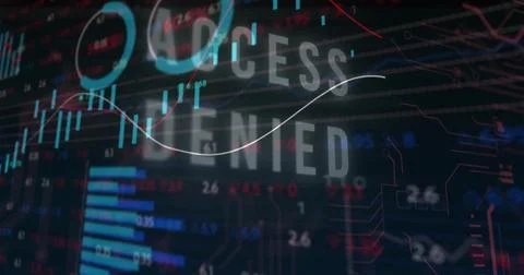Displaying text reading ACCESS DENIED on digital interface, with data charts  Stock Photos