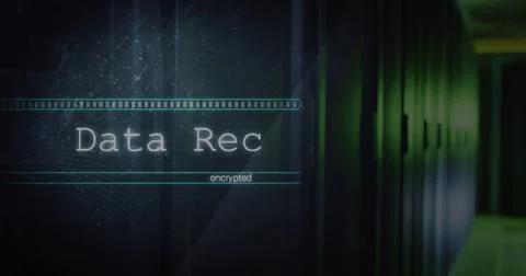 Displaying textured panel showing Data Rec overlay and encrypted label in server Stock Photos