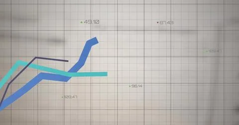 Displaying thick blue spike and teal traces on gray grid with green red markers Illustrazione stock