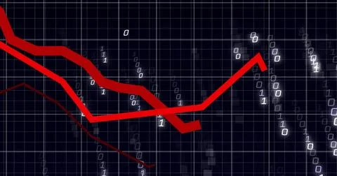 Displaying thick red zigzag line across dark navy grid, showing thin red line Stock Illustration