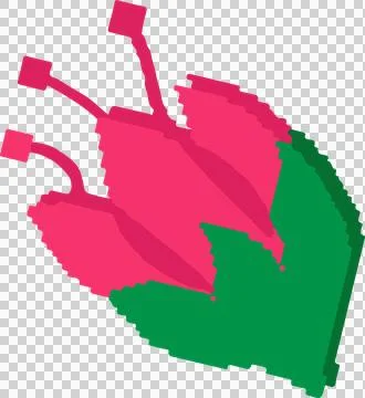 Displaying three pixel art flowers with zigzag fuchsia petals, green leaves on Illustration