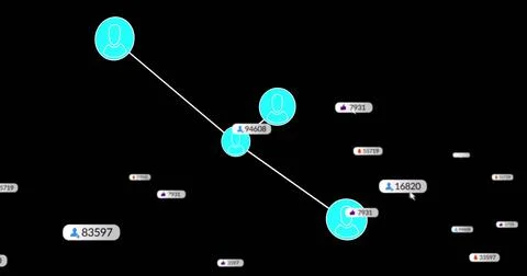 Displaying three teal avatar nodes linking diagonally on black screen, with Stock Illustration