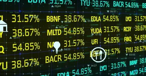 Displaying ticker showing values over grid on trading floor with triangular data Stock Illustration