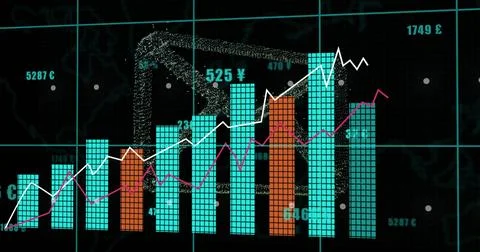 Displaying tiled bar chart on digital screen, showing white and magenta trend 스톡 일러스트