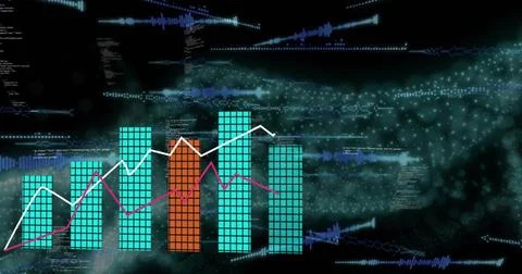 Displaying tiled bar cluster showing two overlaid lines in data dashboard, Stockillustratie