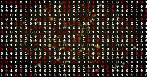 Displaying tiled binary grid filling frame, highlighting red digits over blurred Stock Illustration