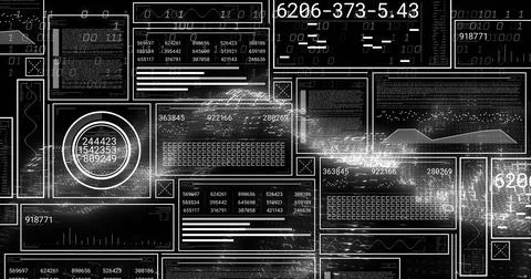 Displaying tiled dashboard cluster on dark field, showing circular gauge, 스톡 사진