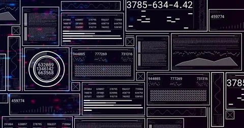 Displaying tiled data panels centered on dark starfield backdrop, showing Stock Illustration
