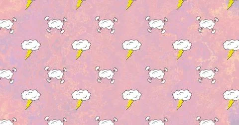Displaying tiled storm cloud motifs on pastel pink marble backdrop, with white Stock Illustration