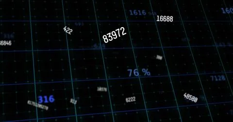 Displaying tilted label 83972 above data HUD with floating 76% and teal grid Illustrazione stock