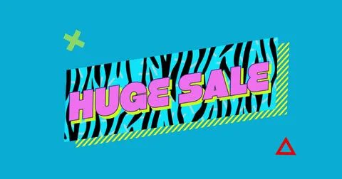 Displaying tilted zebra-banner showing pink HUGE SALE on cyan field with Stock Illustration