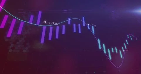 Displaying trading chart showing candlestick bars and smoothed trend line on UI, Stock Illustration