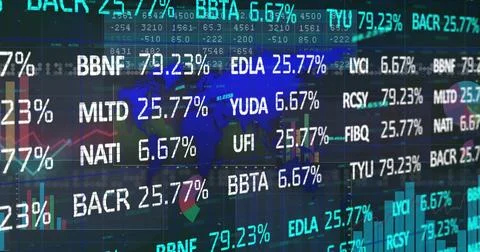 Displaying trading data streaming on trading screen, with stock tickers, Stock Illustration