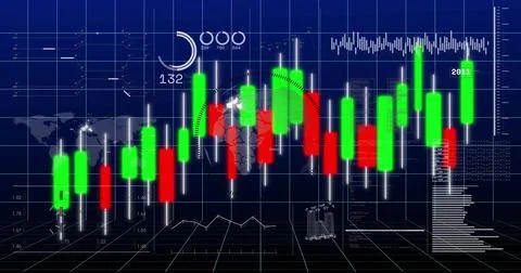 Displaying trading interface showing candlestick bars on grid lines, with whi イラスト素材