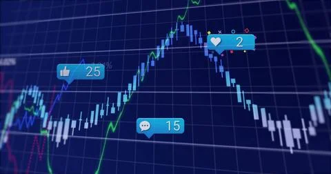 Displaying trading screen showing candlestick chart, gridlines, color lines with 스톡 일러스트