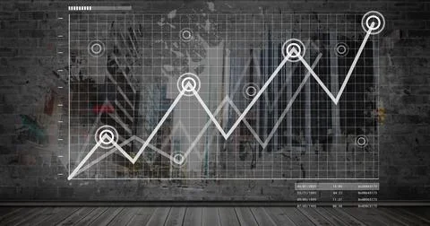 Displaying translucent Cartesian grid and white zigzag chart on gallery brick Stock Photos