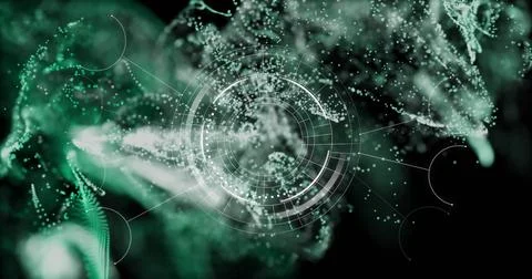 Displaying translucent circular HUD interface in virtual space, with green Illustrazione stock