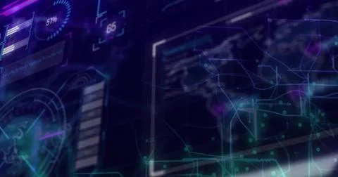 Displaying translucent dashboard animating in dark virtual interface, with 51% Stock Illustration