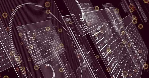 Displaying translucent data panels and HUD in 3D dashboard, showing grid Illustrazione stock