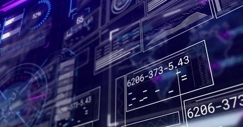 Displaying translucent data panels floating in virtual HUD, showing 6206-373-5 Stock Photos