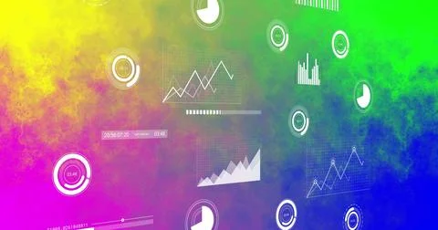 Displaying translucent data visualization cluster floating in virtual dashboard, 스톡 일러스트