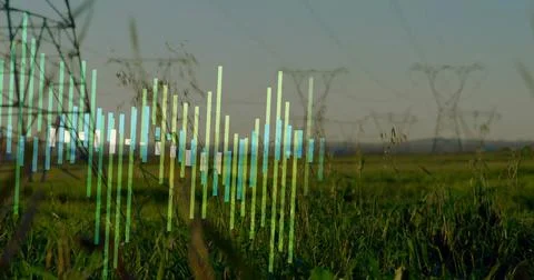 Displaying translucent digital equalizer overlay in field, with transmission Stock Photos