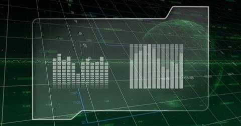 Displaying translucent folder UI panel centered on dark green grid, showing Stock Photos