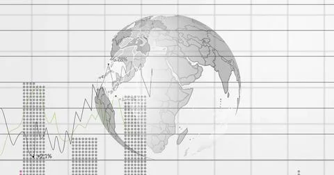 Displaying translucent globe over grid, showing black and green lines, dot-ma イラスト素材