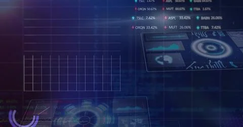 Displaying translucent grid panel on left, showing floating HUD panels, radial Stockfoto's