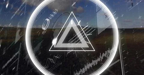 Displaying translucent HUD overlay over grassy plain, with glowing ring and Stock Illustration