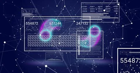 Displaying translucent HUD panel showing keyboard grid and data panes in Stock Illustration
