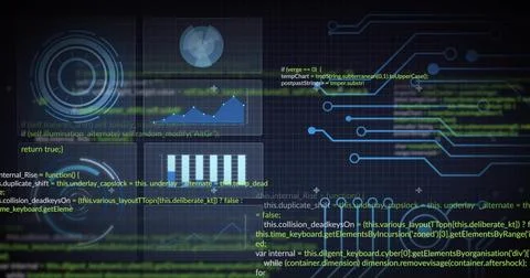 Displaying translucent HUD panels on grid workspace, with circular HUD, line 스톡 사진