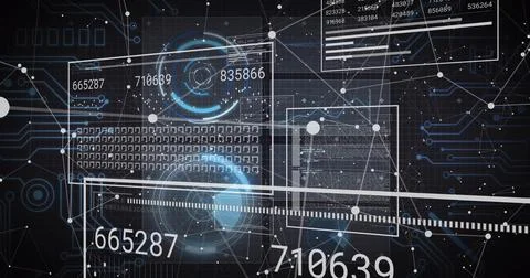 Displaying translucent interface panels floating in dashboard, showing numeric Stockfoto's