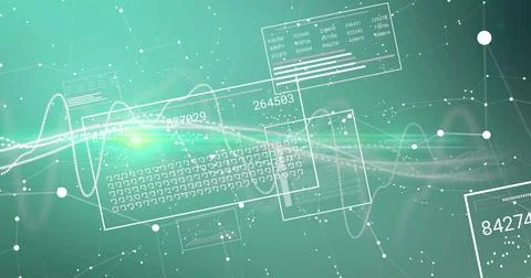 Displaying translucent keyboard schematic glowing over waveform lines in 3D UI Stock Illustration
