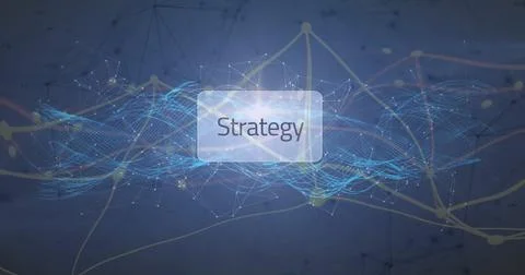 Displaying translucent overlay showing Strategy in data space, with blue waves Illustrazione stock
