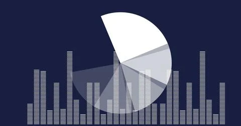 Displaying translucent pie chart on dark blue canvas, showing white segment and Stock Photos